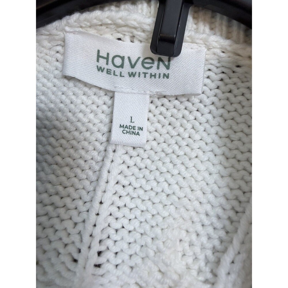 Haven Well Within Cardigan Womens L Ivory Cable Knit Open Front Cotton Blend - Picture 7 of 9